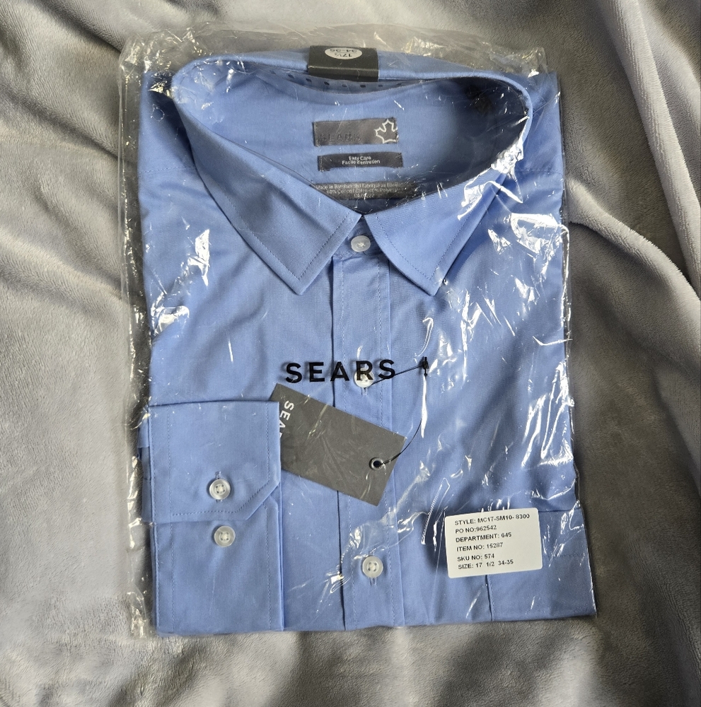 🟢 Sears Men's Blue Dress Shirt